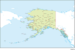アラスカ州地図州都・主な都市あり(英語)