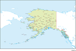アラスカ州地図州都・主な都市・道路あり(英語)