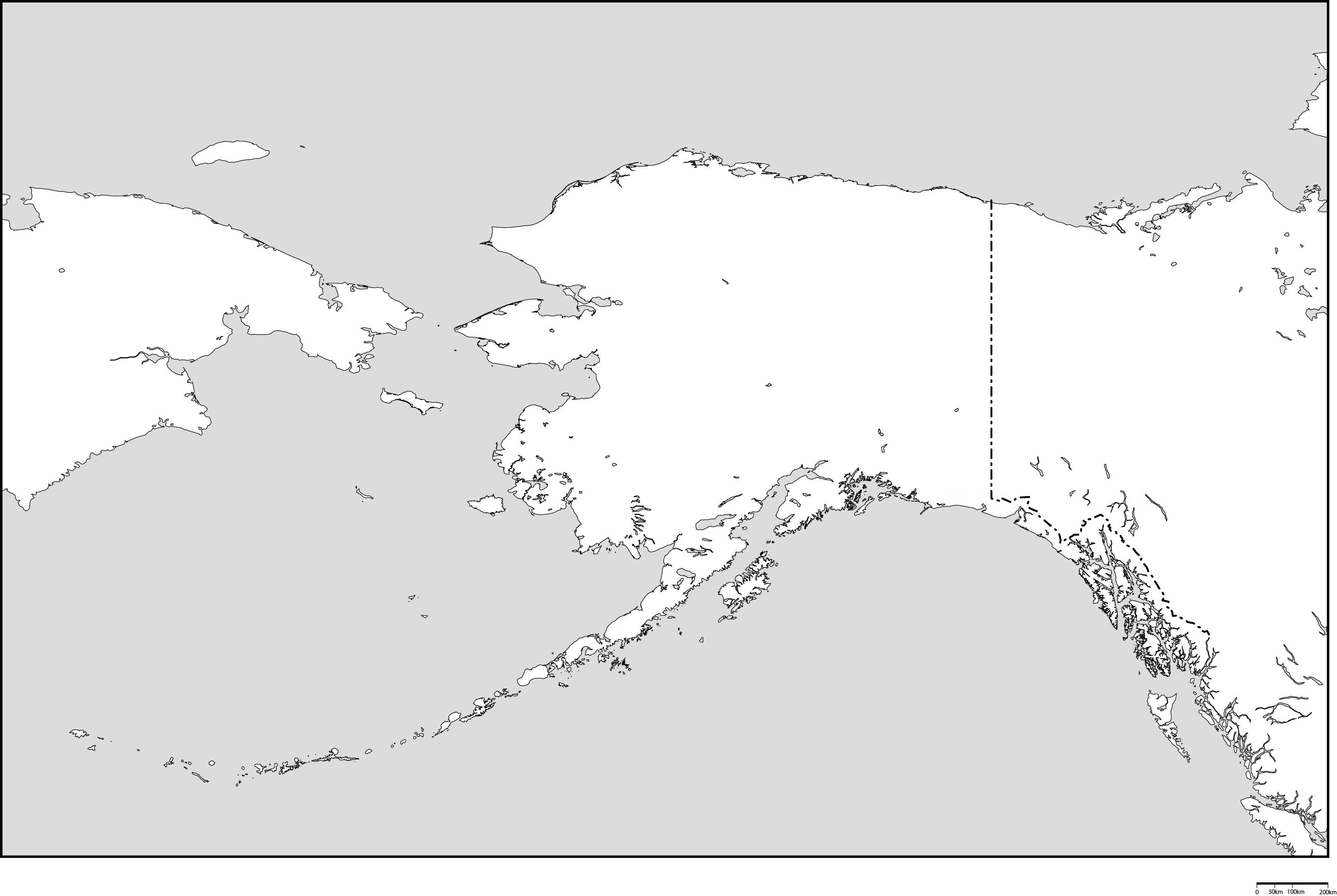 アラスカ州白地図フリーデータの画像