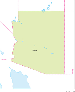 アリゾナ州地図州都あり(英語)
