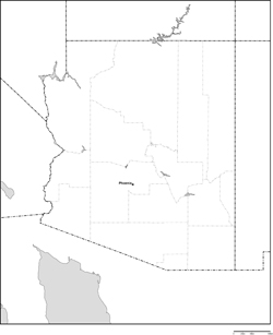 アリゾナ州郡分け白地図州都あり(英語)