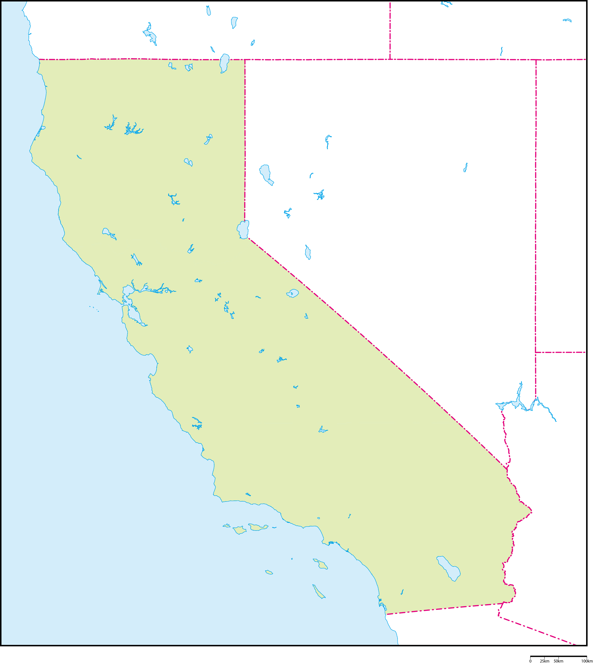 カリフォルニア州地図フリーデータ