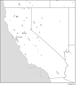 カリフォルニア州白地図州都あり(日本語)