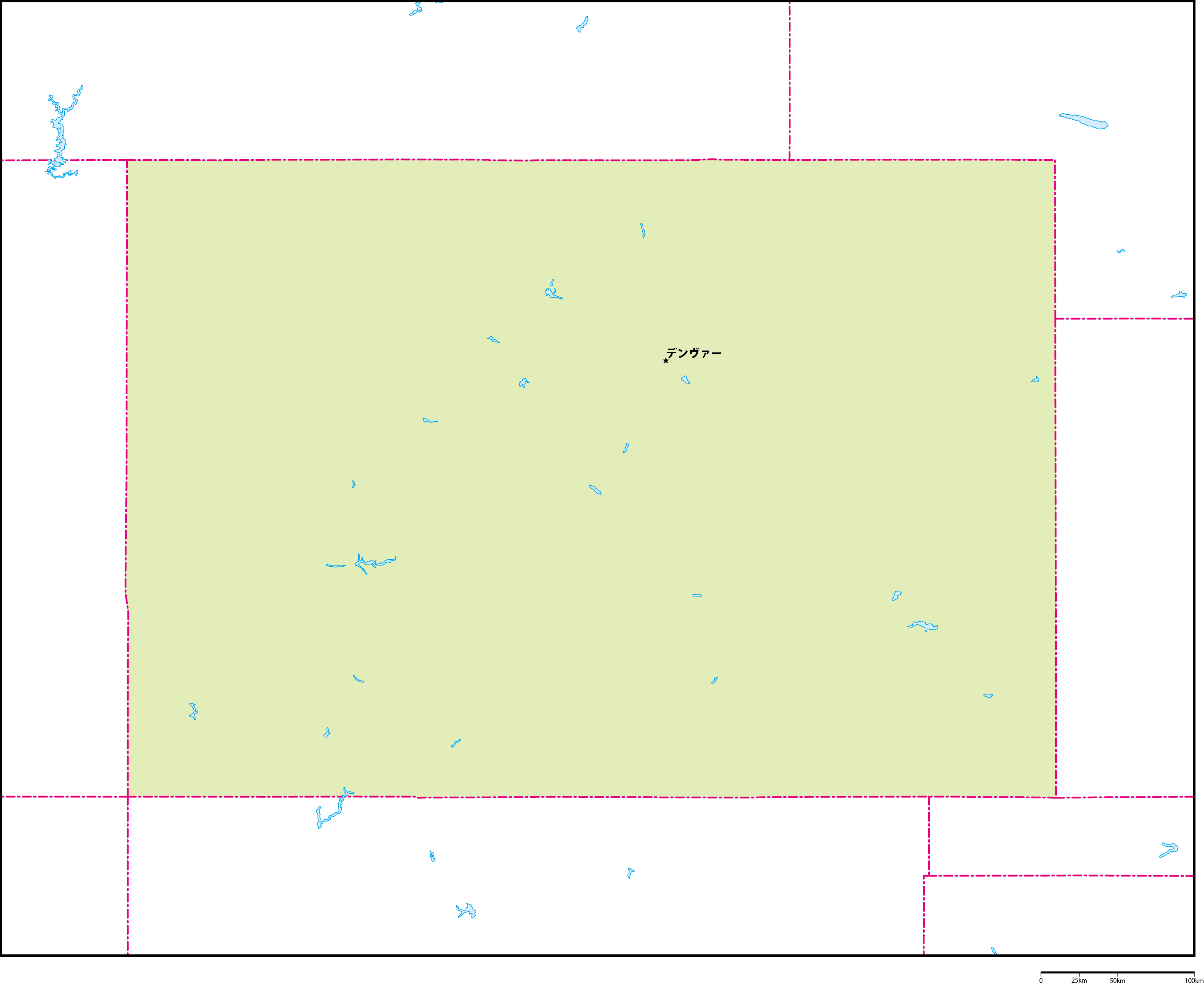 コロラド州地図州都あり(日本語)フリーデータの画像