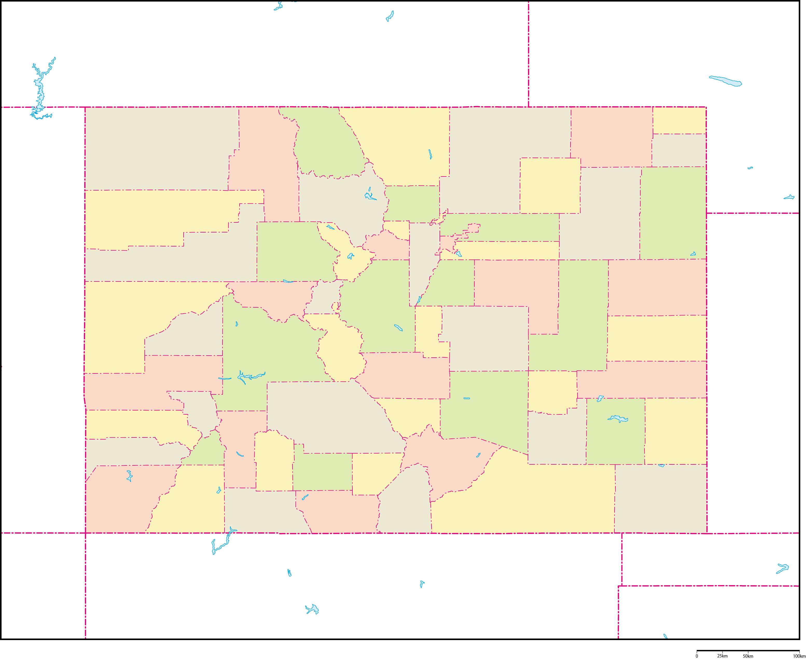 コロラド州郡色分け地図フリーデータの画像