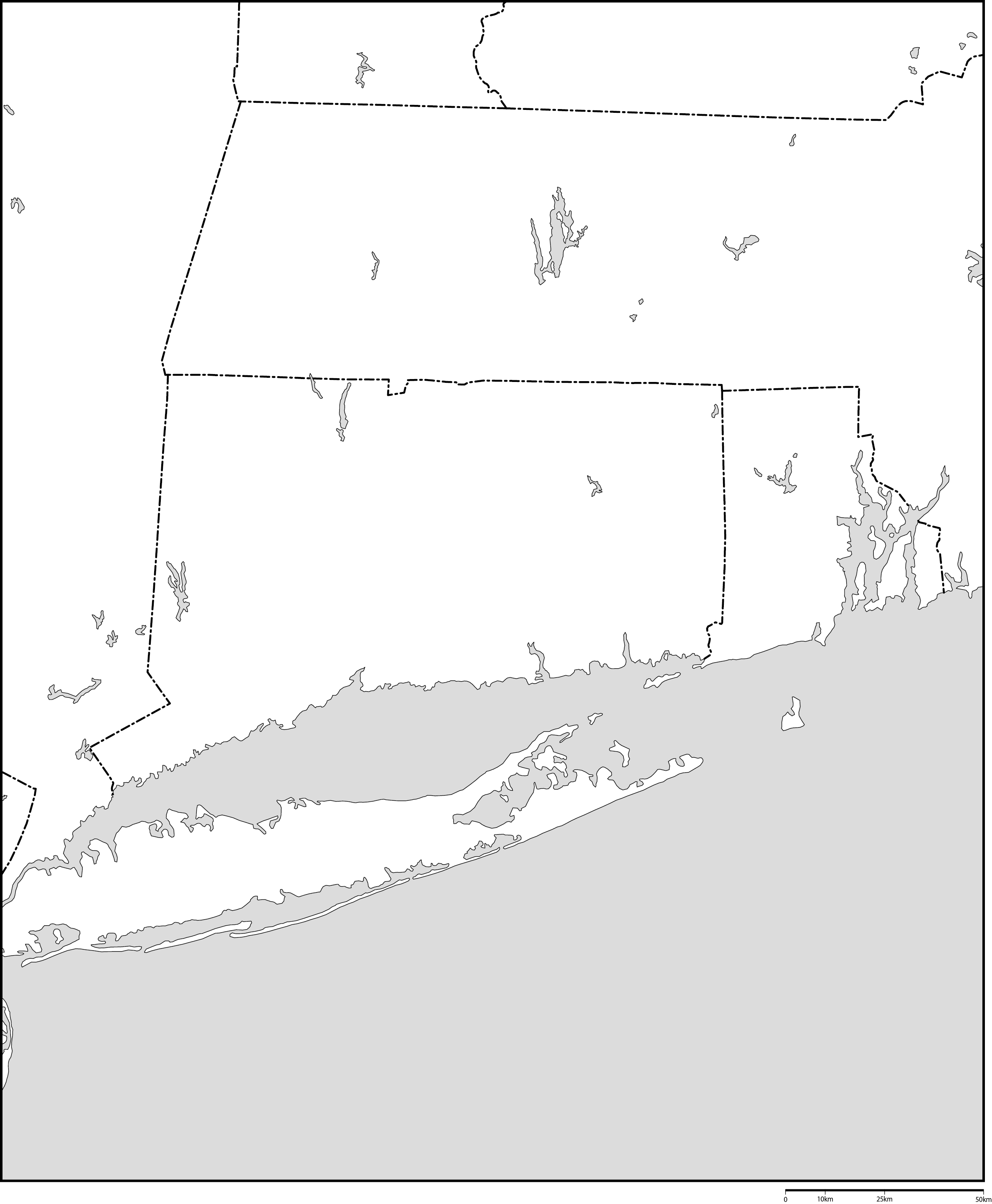 コネチカット州白地図フリーデータの画像