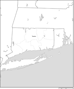 コネチカット州郡分け白地図州都あり(英語)
