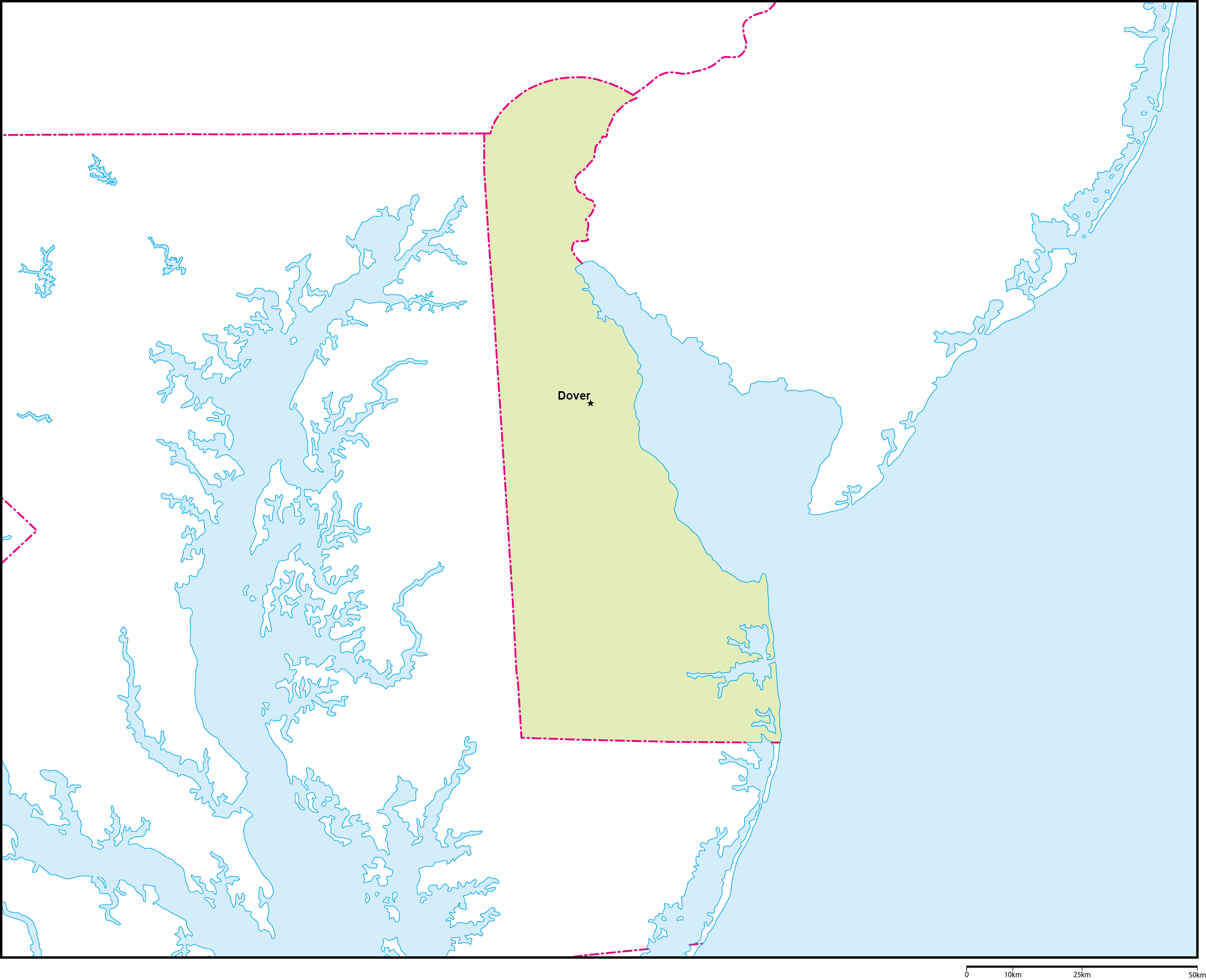 デラウェア州地図州都あり(英語)フリーデータの画像