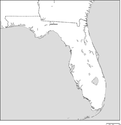 フロリダ州白地図州都あり(英語)