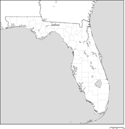 フロリダ州郡分け白地図州都あり(英語)