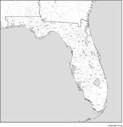 フロリダ州郡分け白地図郡名あり(英語)