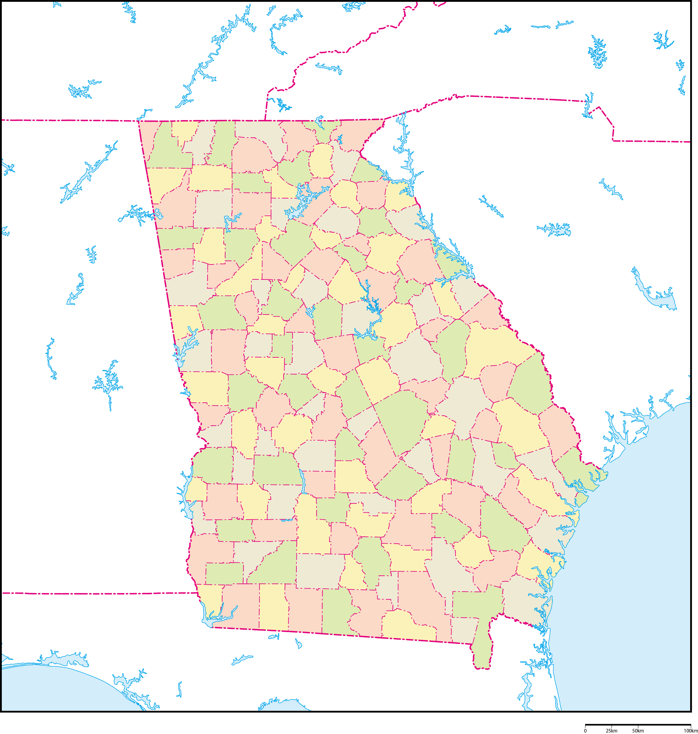 ジョージア州郡色分け地図フリーデータの画像