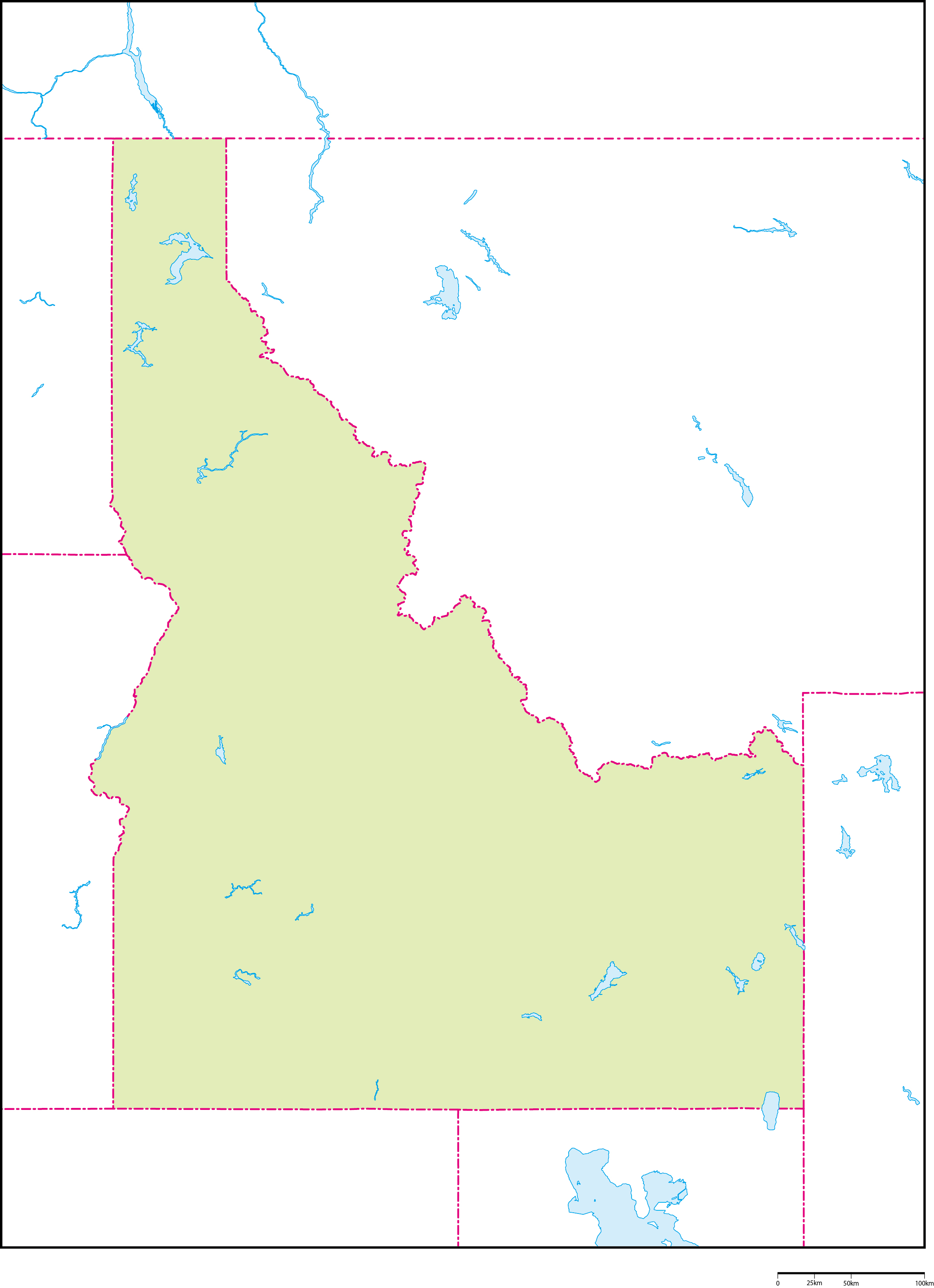 アイダホ州地図フリーデータの画像