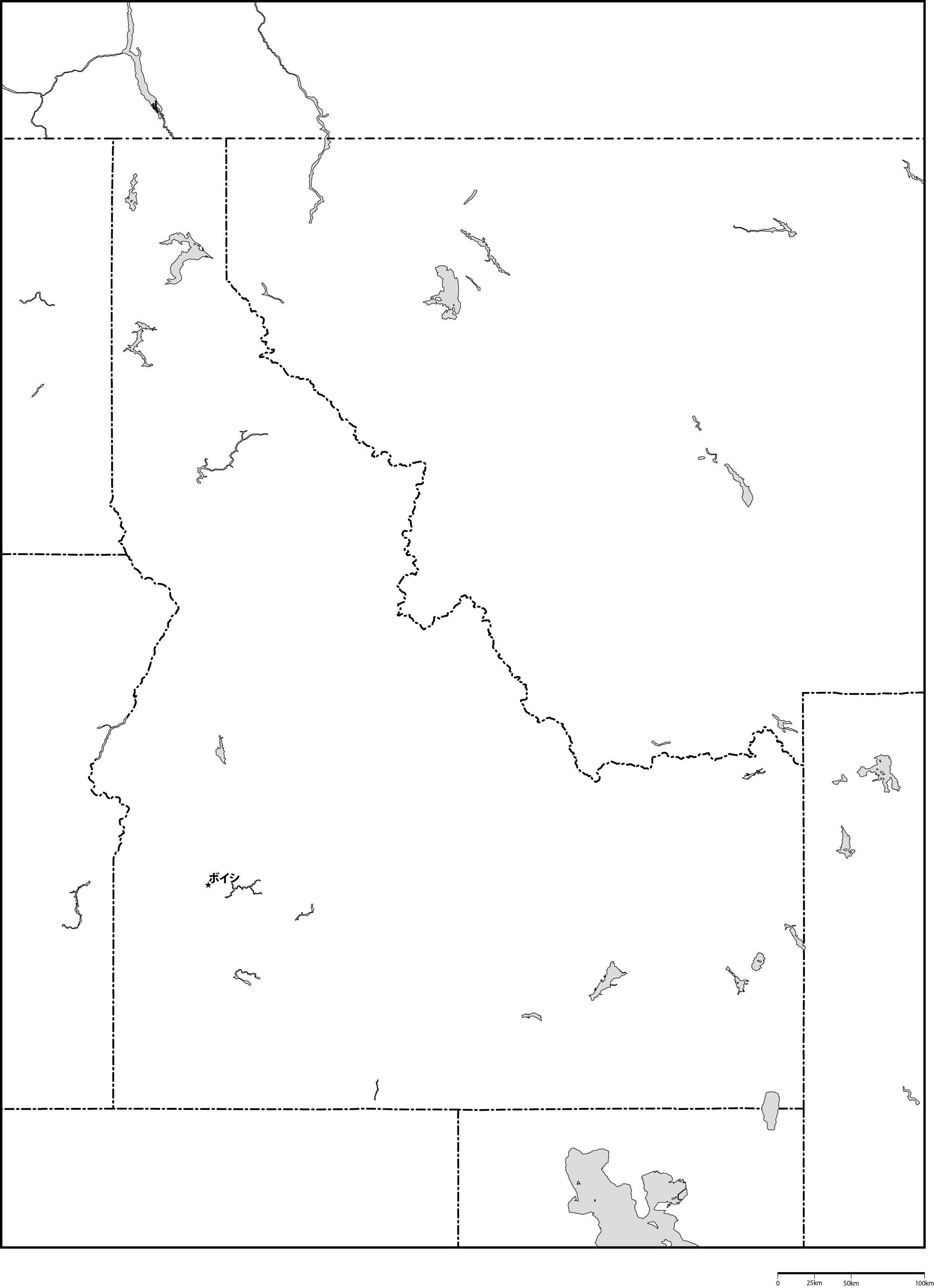 アイダホ州白地図州都あり(日本語)フリーデータの画像