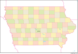 アイオワ州郡色分け地図州都あり(日本語)