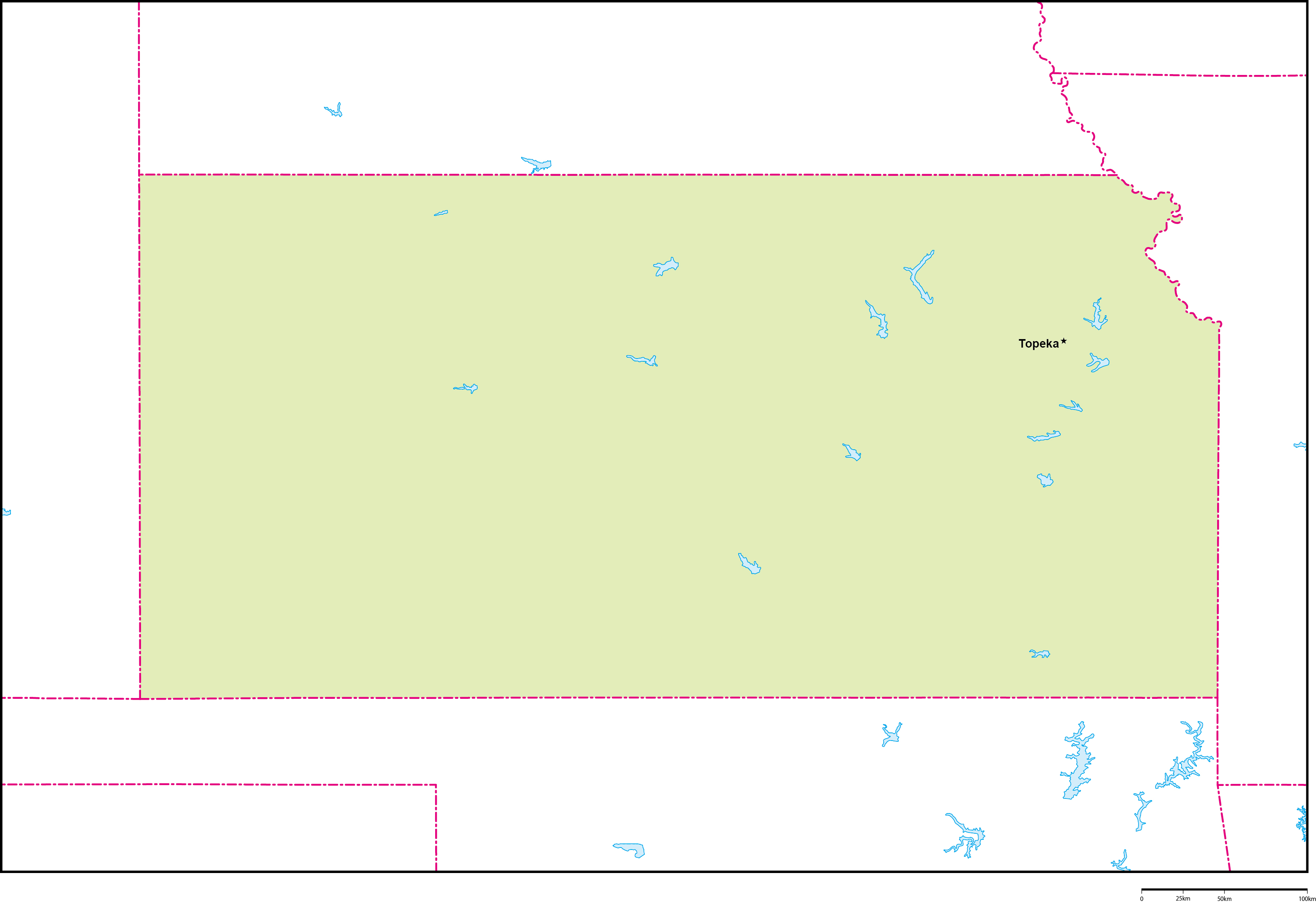 カンザス州地図州都あり(英語)フリーデータの画像