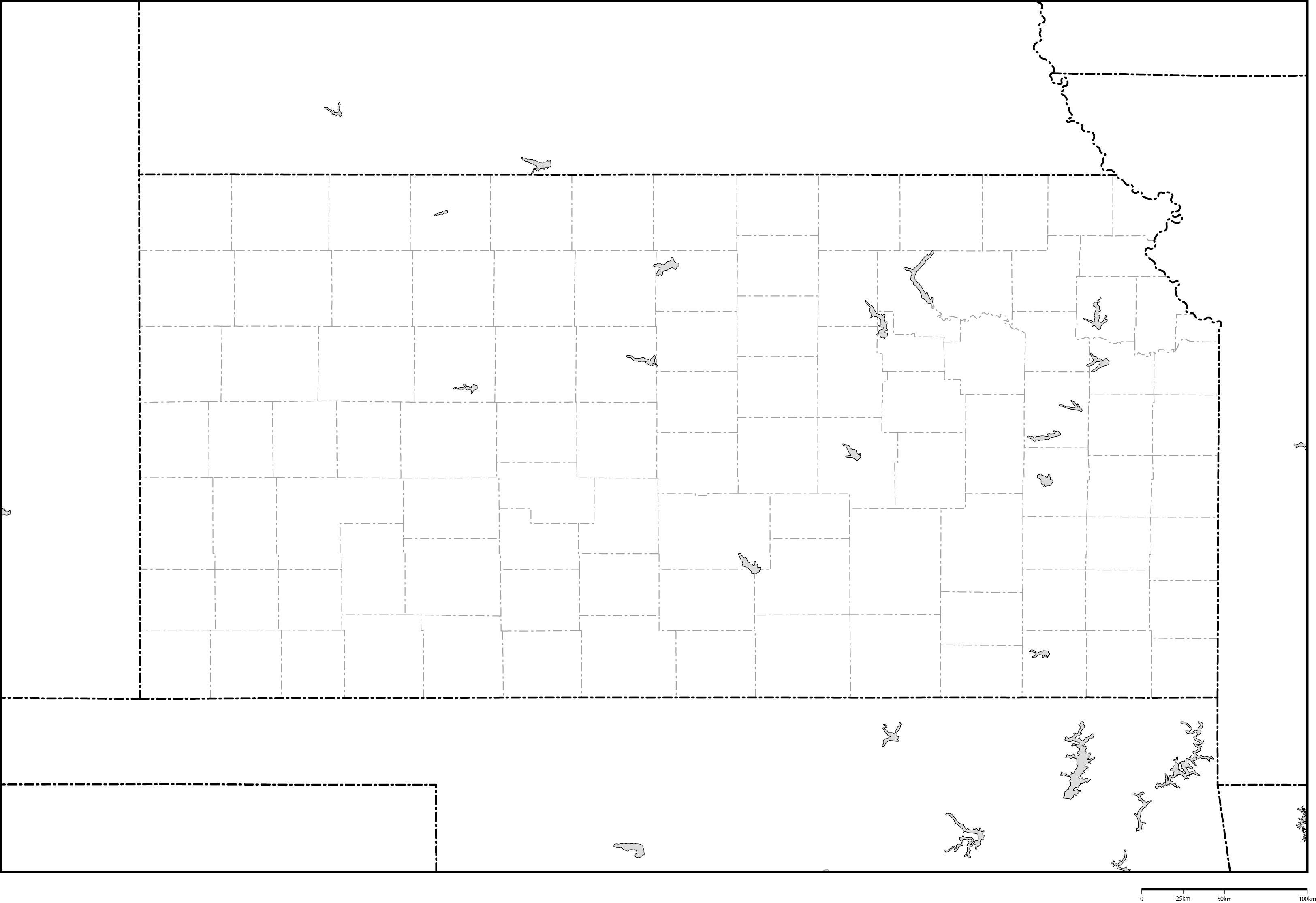 カンザス州郡分け白地図フリーデータの画像