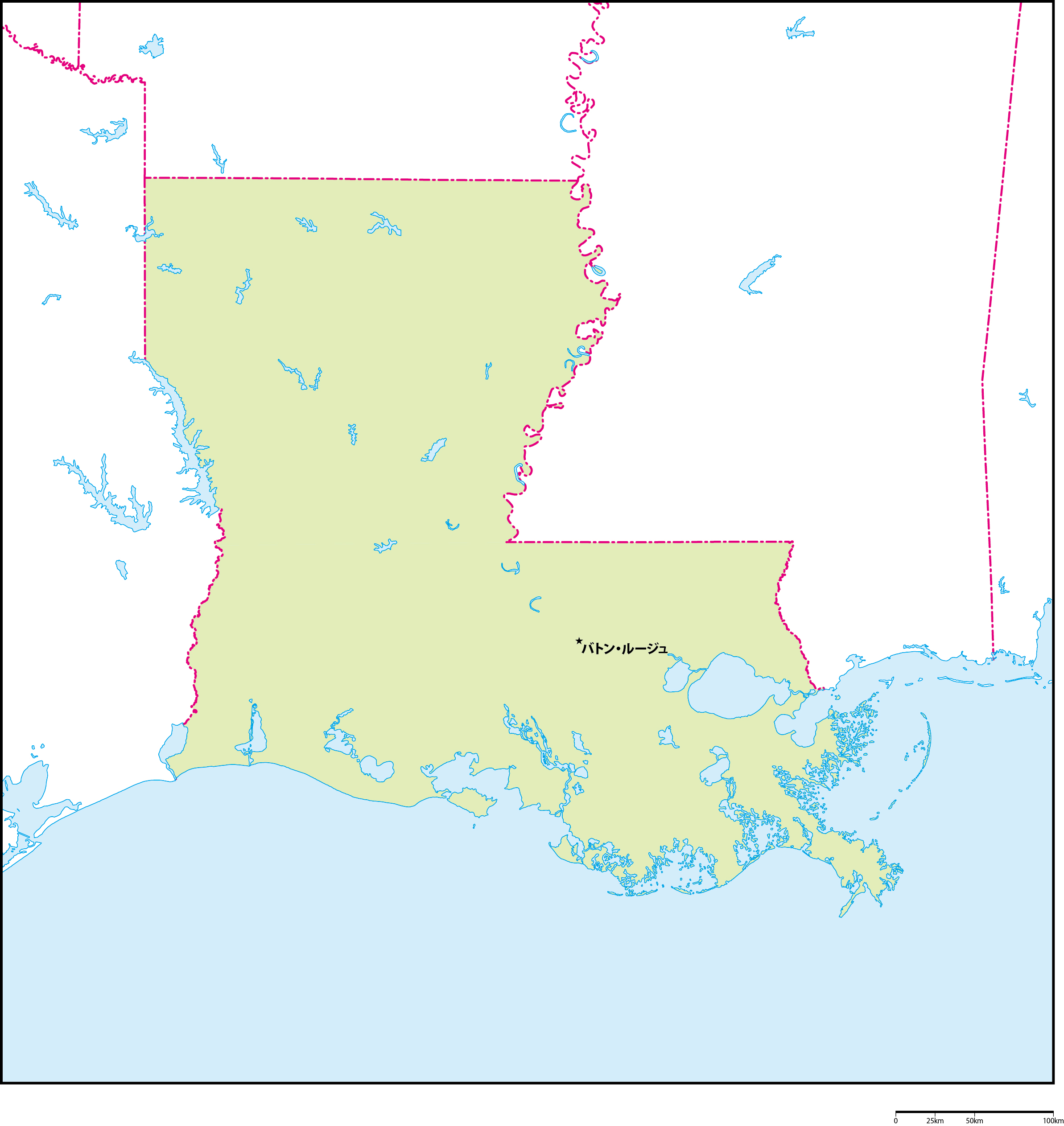 ルイジアナ州地図州都あり(日本語)フリーデータの画像