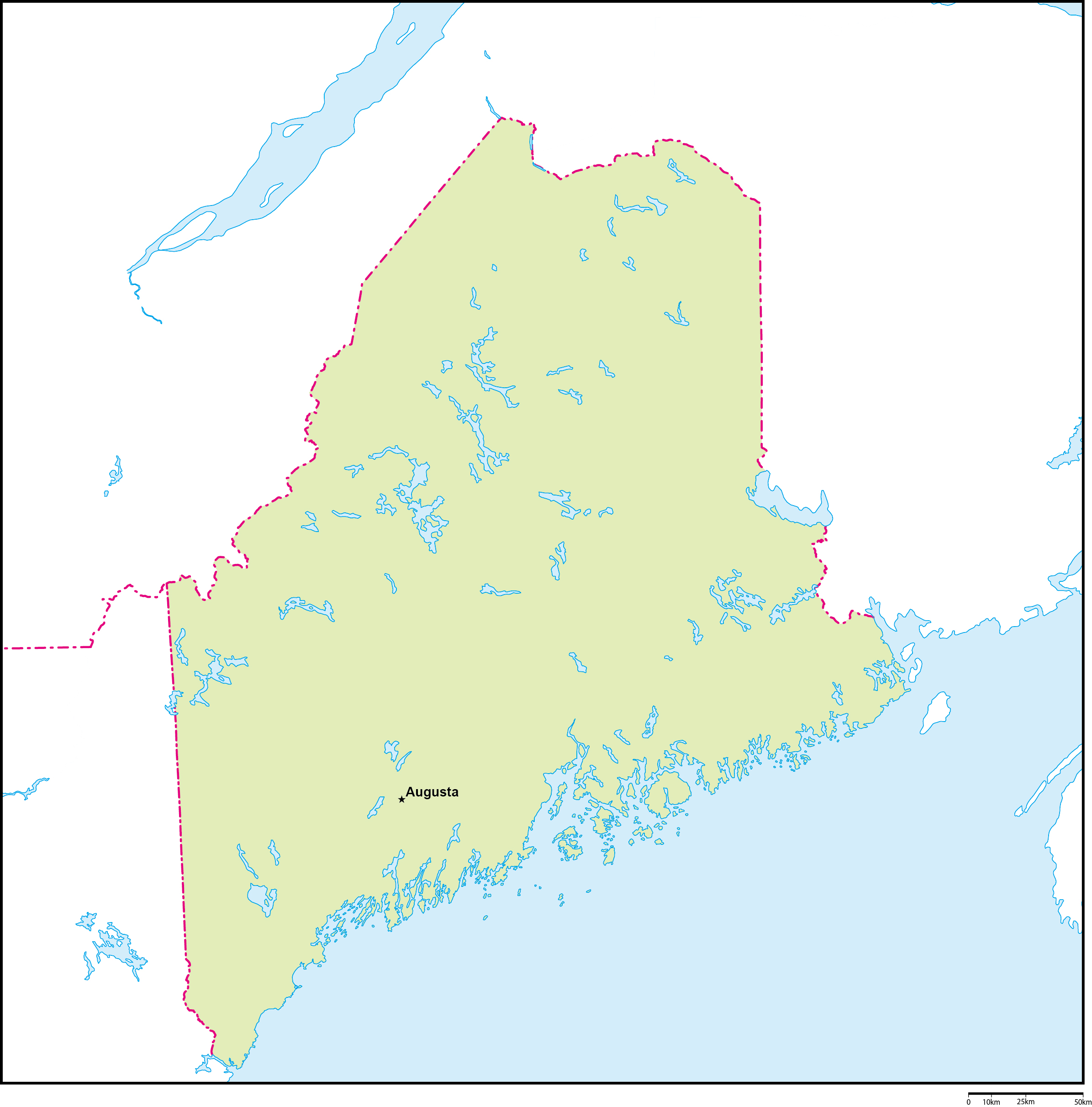 メイン州地図州都あり(英語)フリーデータの画像