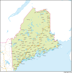 メイン州地図州都・主な都市・道路あり(英語)