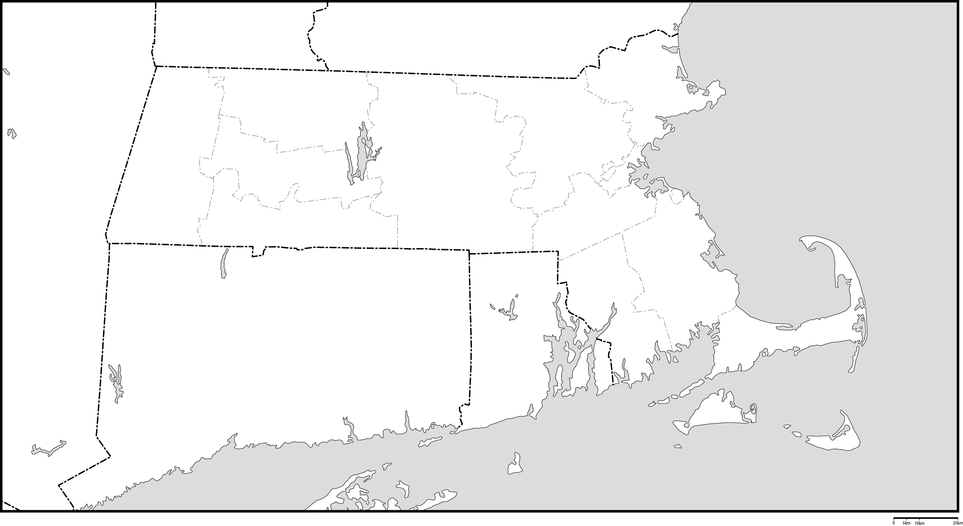 マサチューセッツ州郡分け白地図フリーデータの画像