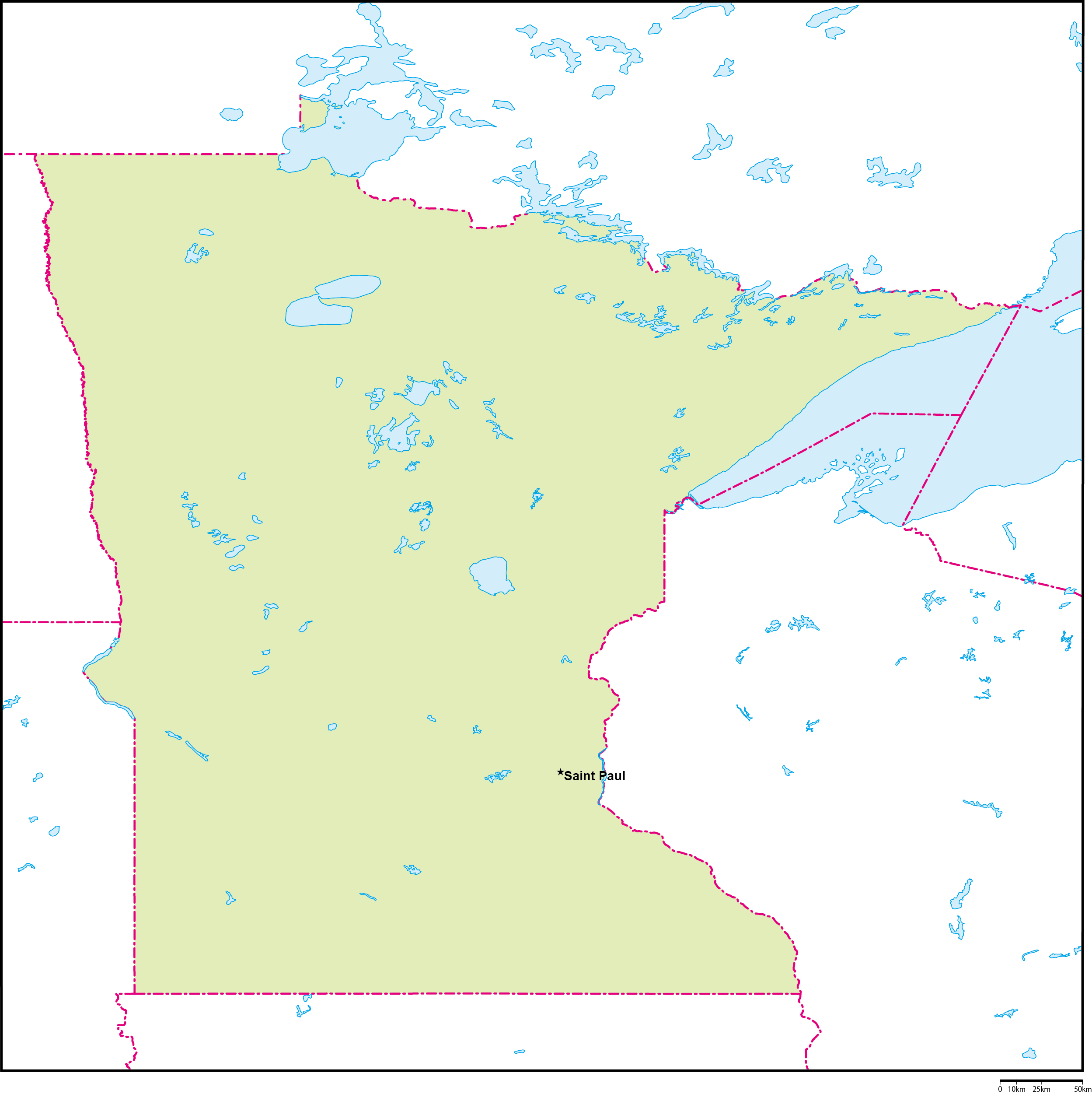 ミネソタ州地図州都あり(英語)フリーデータの画像