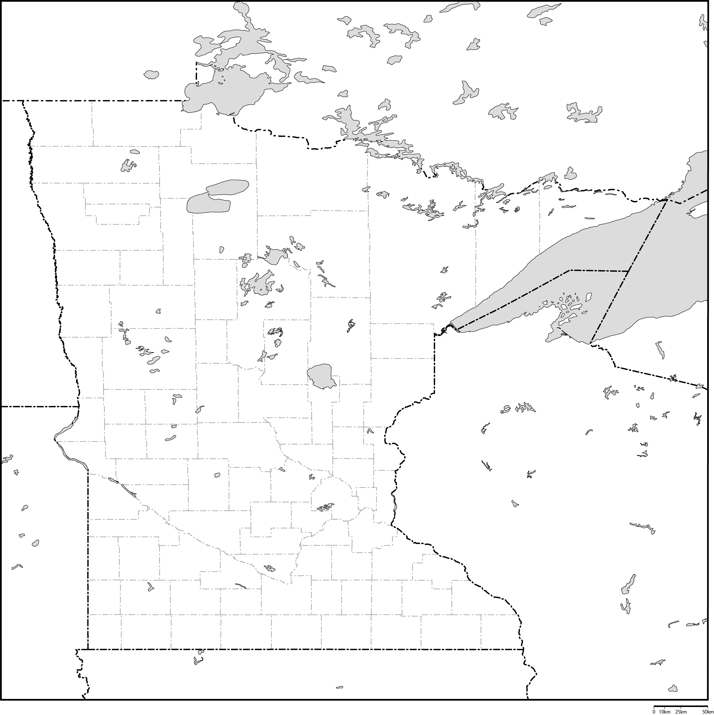 ミネソタ州郡分け白地図フリーデータの画像