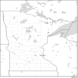 ミネソタ州郡分け白地図州都あり(日本語)