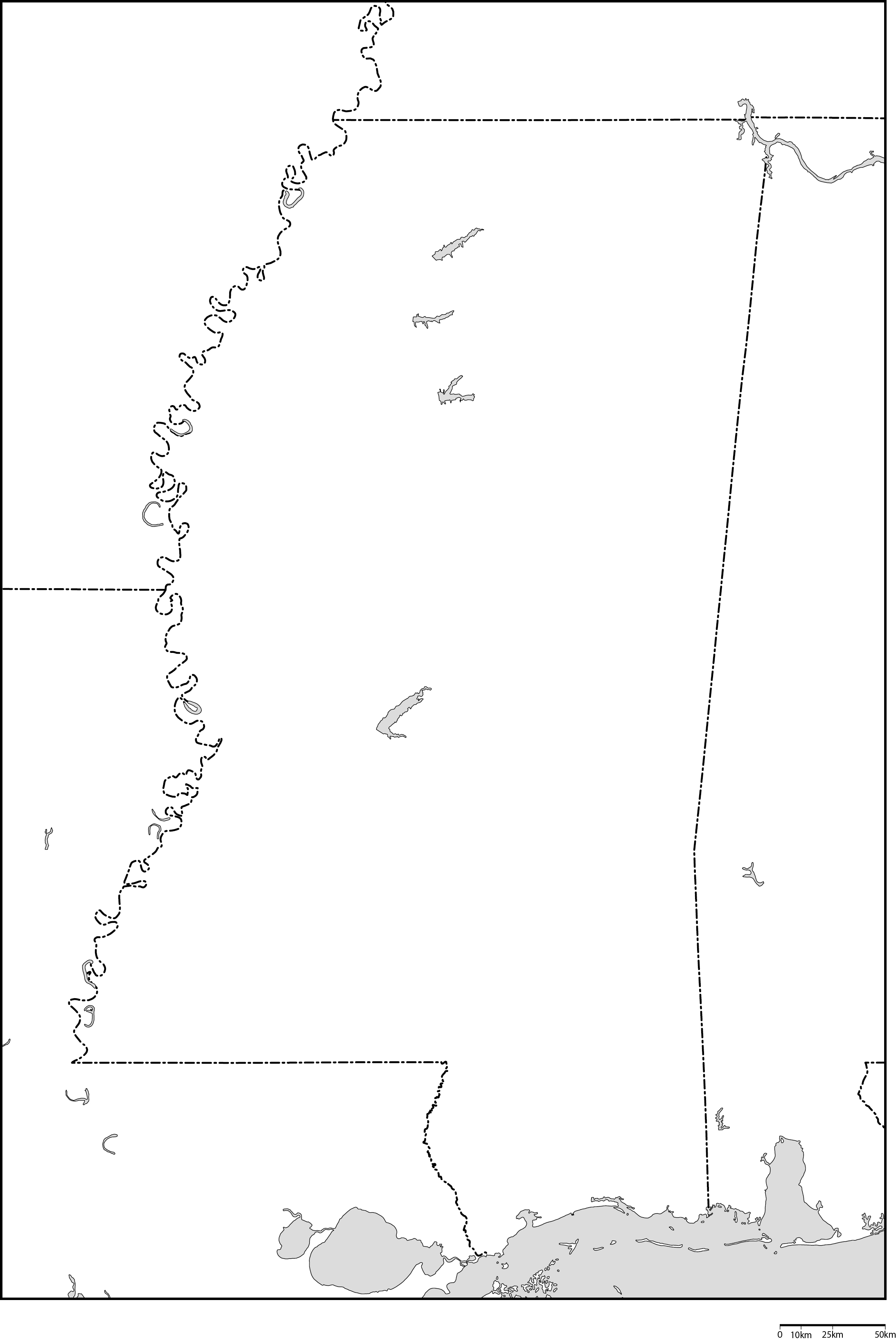 ミシシッピ州白地図フリーデータの画像