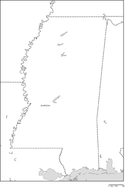 ミシシッピ州白地図州都あり(日本語)