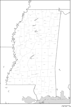 ミシシッピ州郡分け地図郡名あり(日本語)