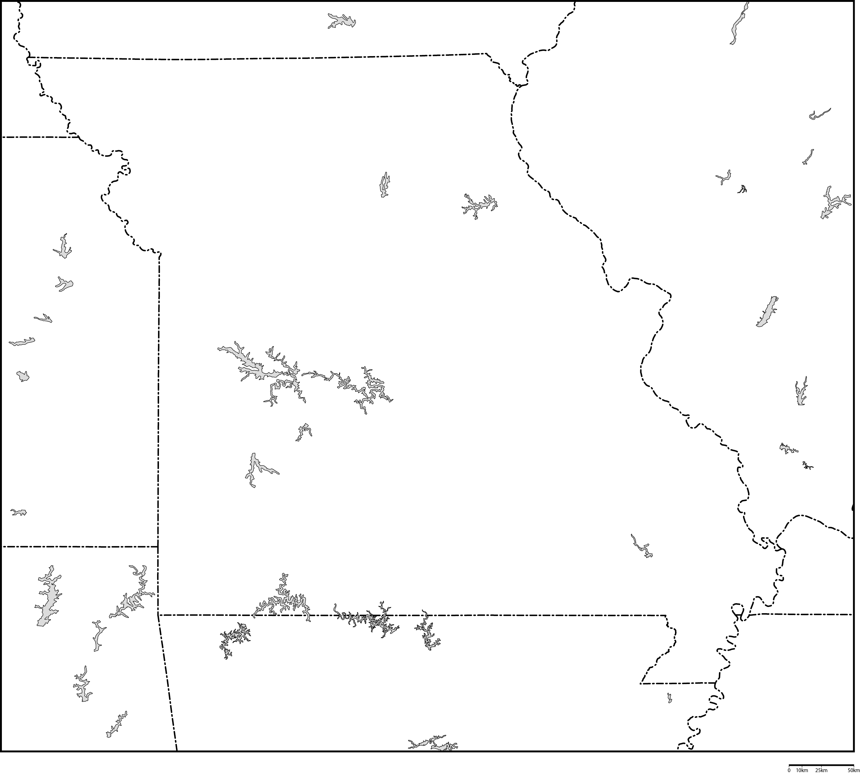 ミズーリ州白地図フリーデータの画像