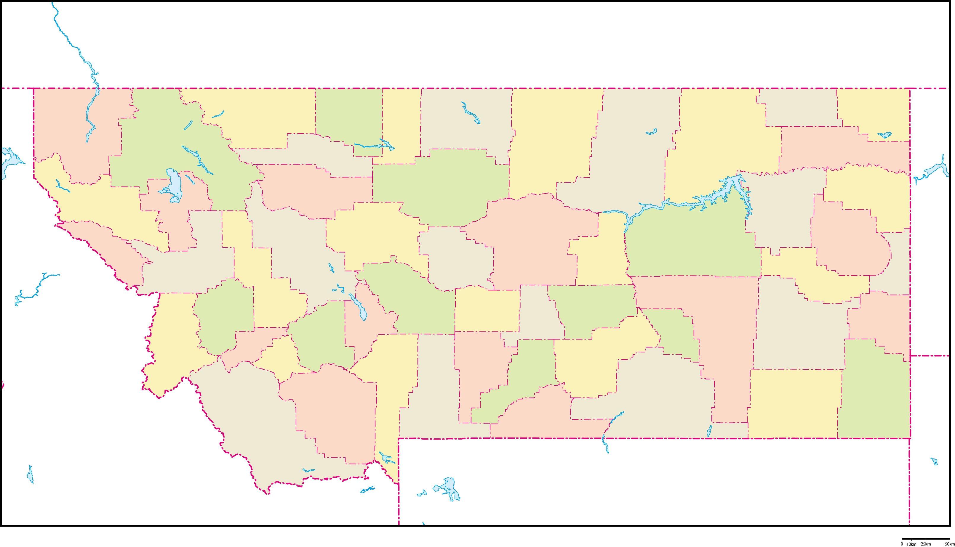モンタナ州郡色分け地図フリーデータの画像