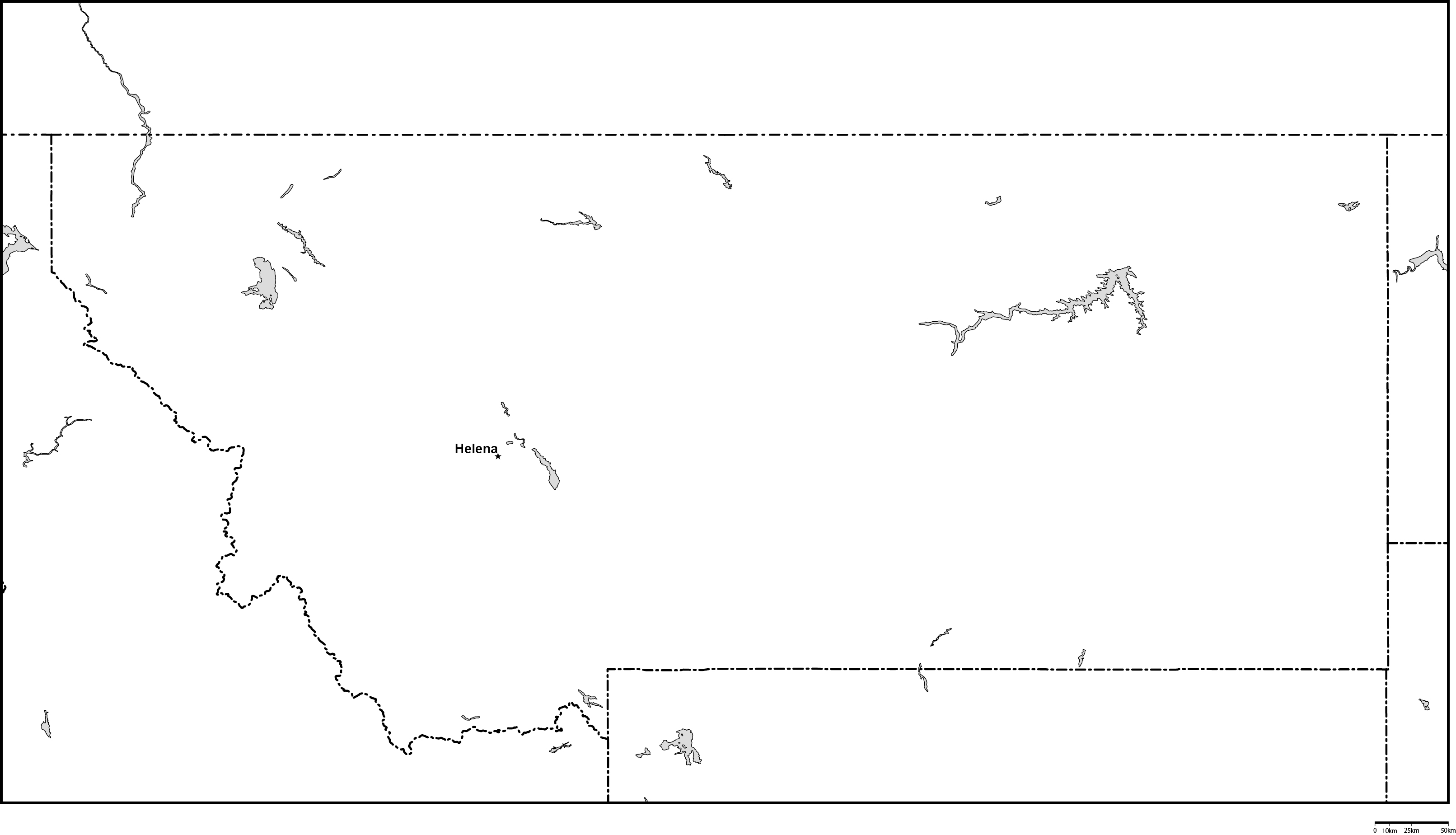 モンタナ州白地図州都あり(英語)フリーデータの画像