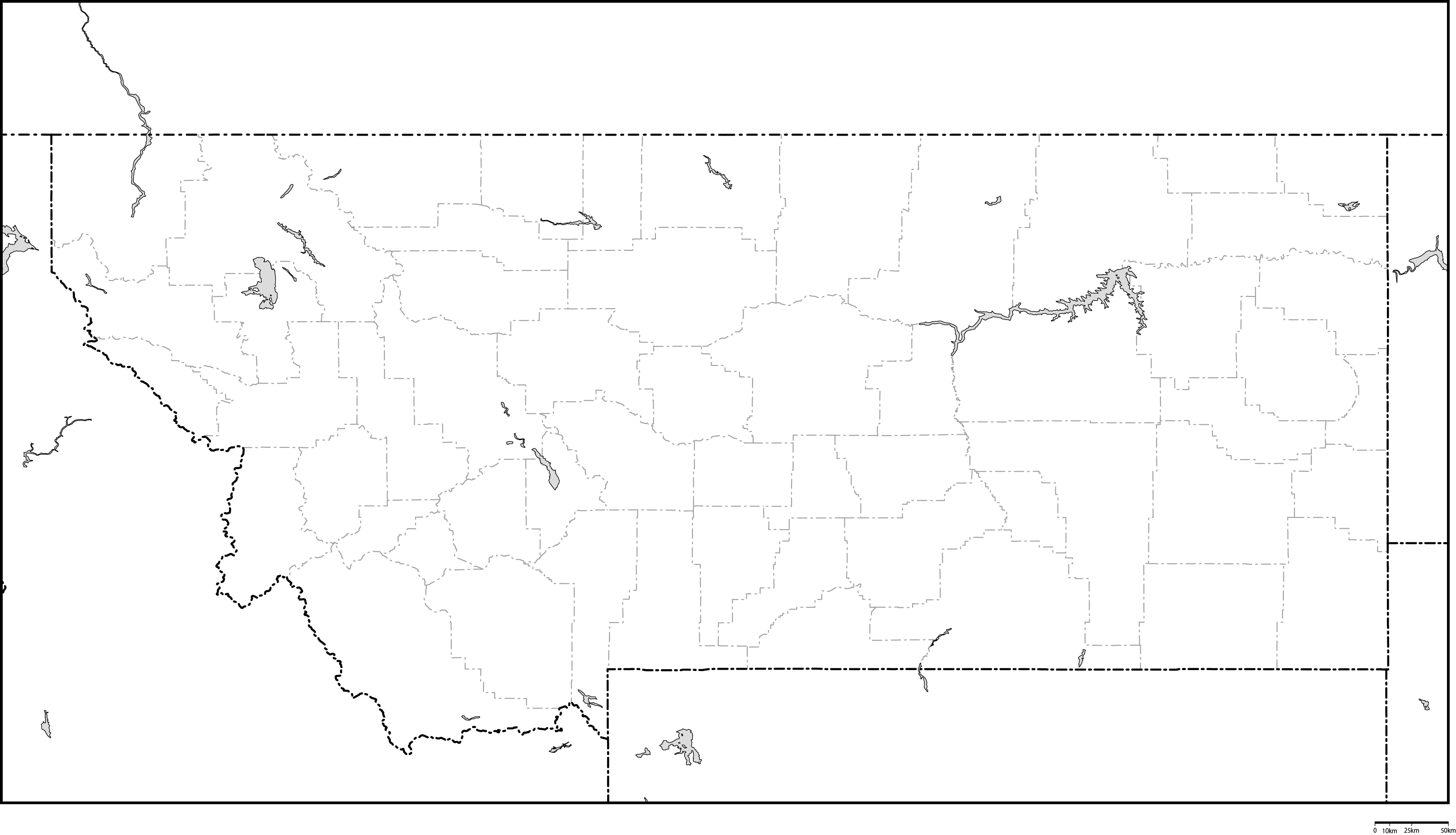 モンタナ州郡分け白地図フリーデータの画像