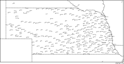 ネブラスカ州白地図州都・主な都市あり(英語)