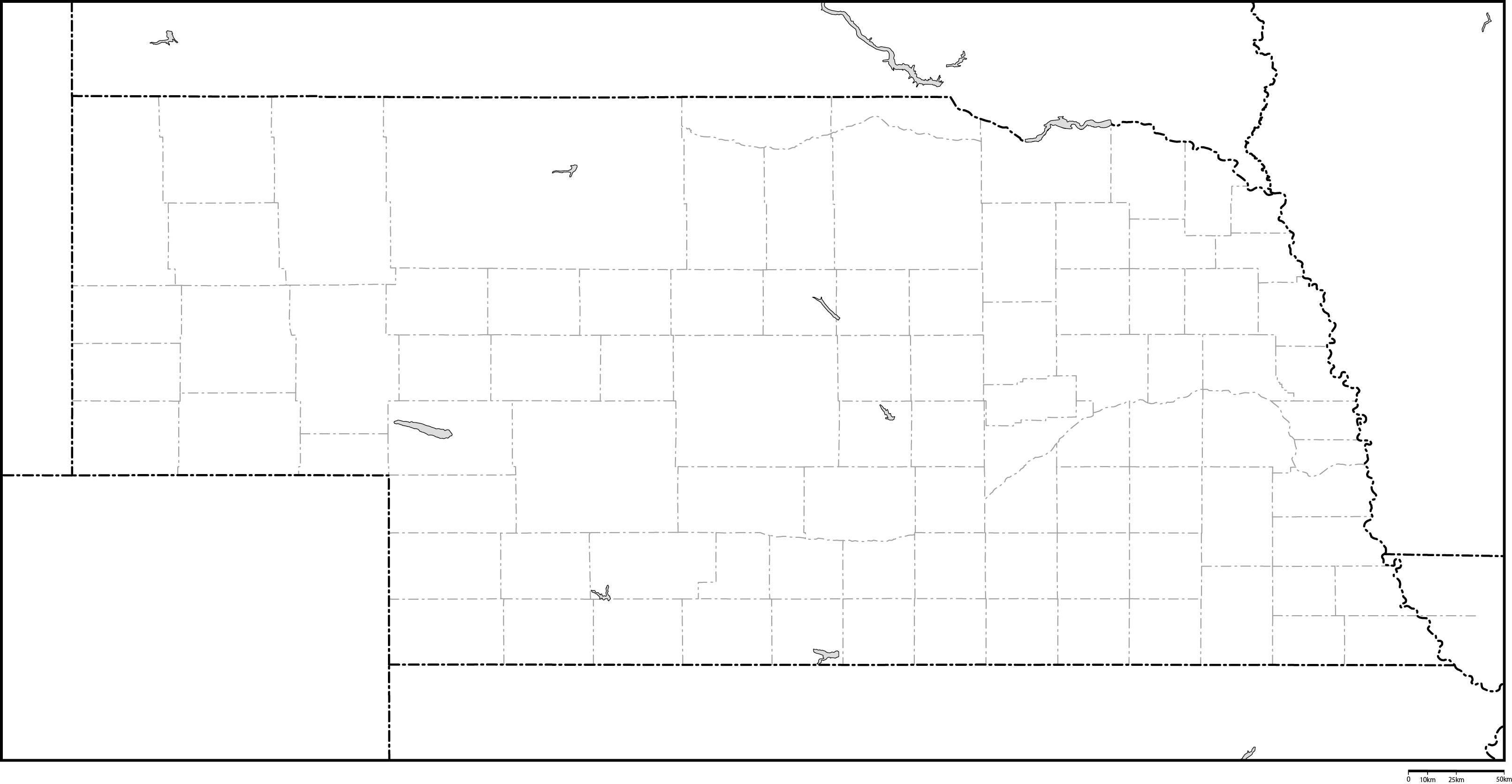ネブラスカ州郡分け白地図フリーデータの画像
