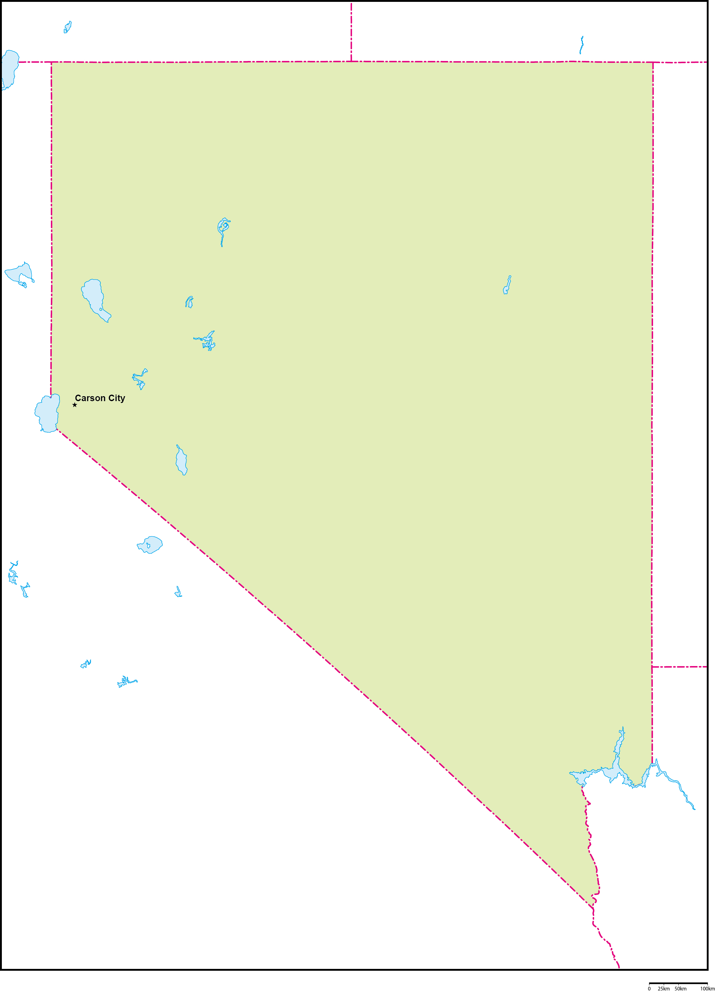 ネバダ州地図州都あり(英語)フリーデータの画像