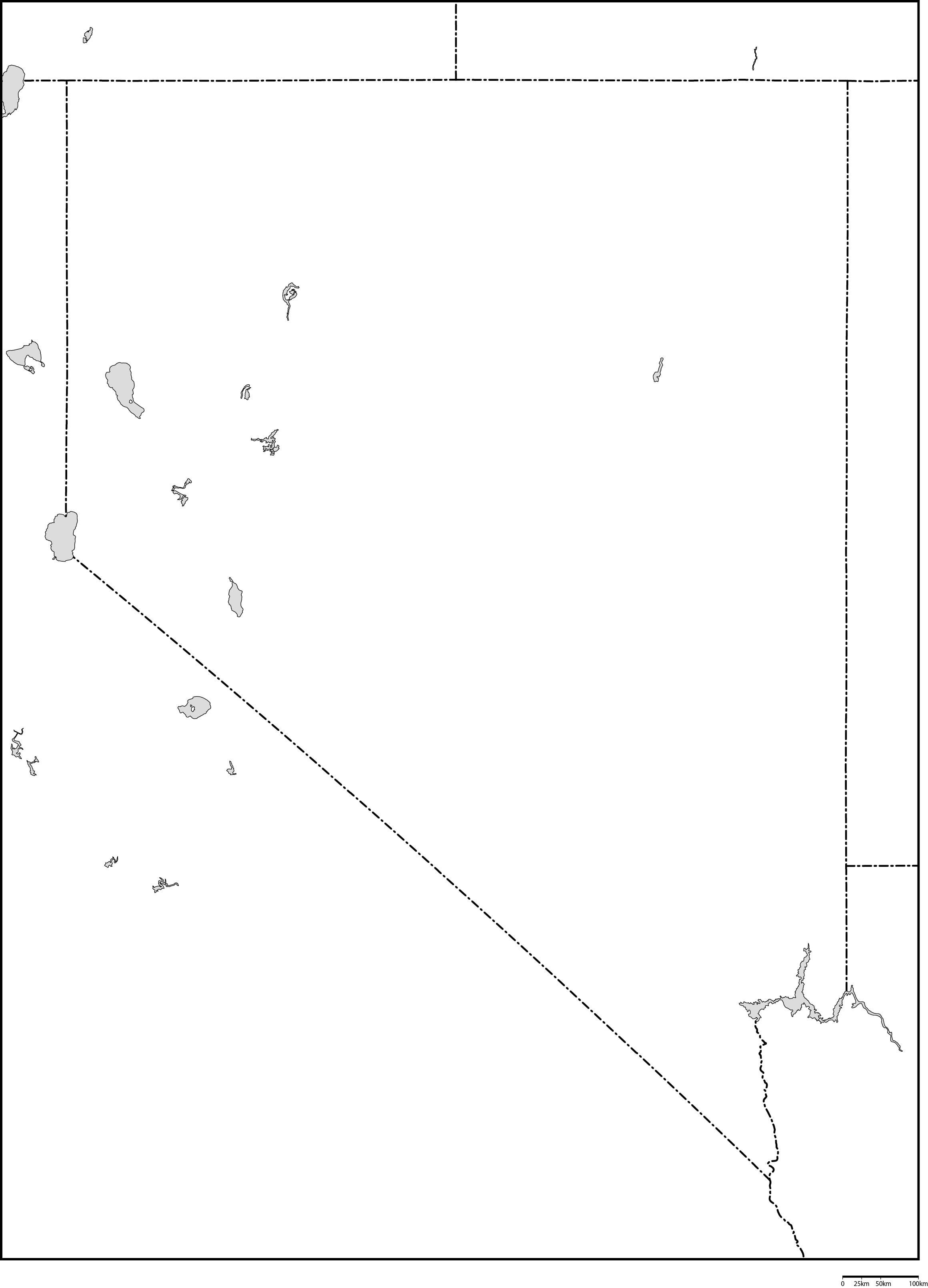 ネバダ州白地図フリーデータの画像