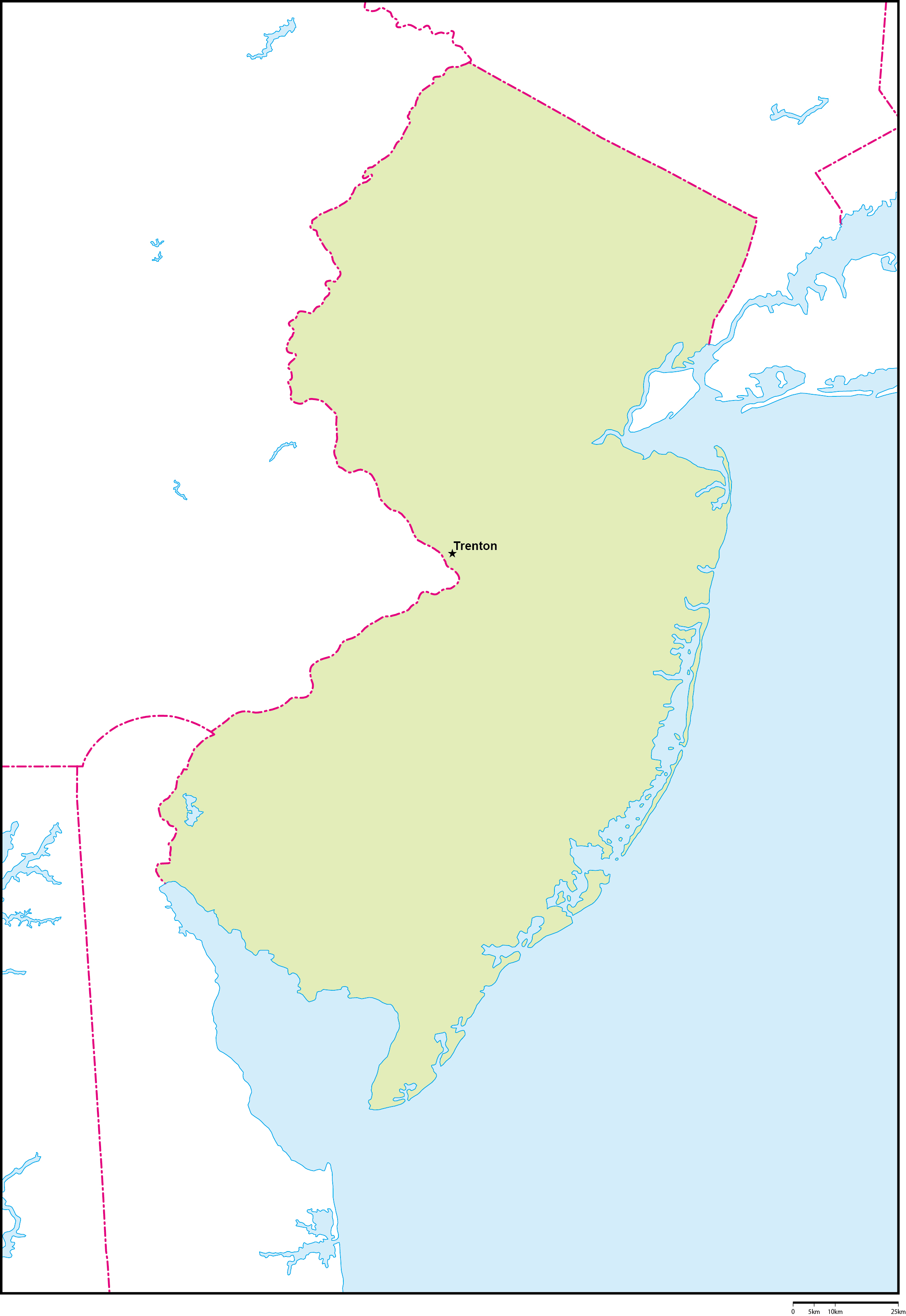 ニュージャージー州地図州都あり(英語)フリーデータの画像
