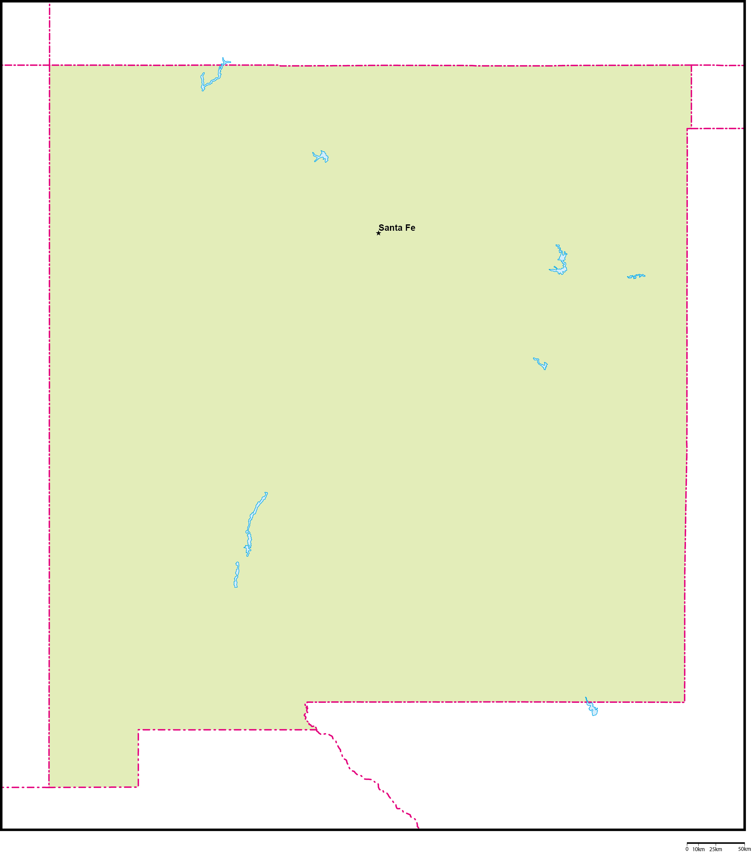 ニューメキシコ州地図州都あり(英語)フリーデータの画像