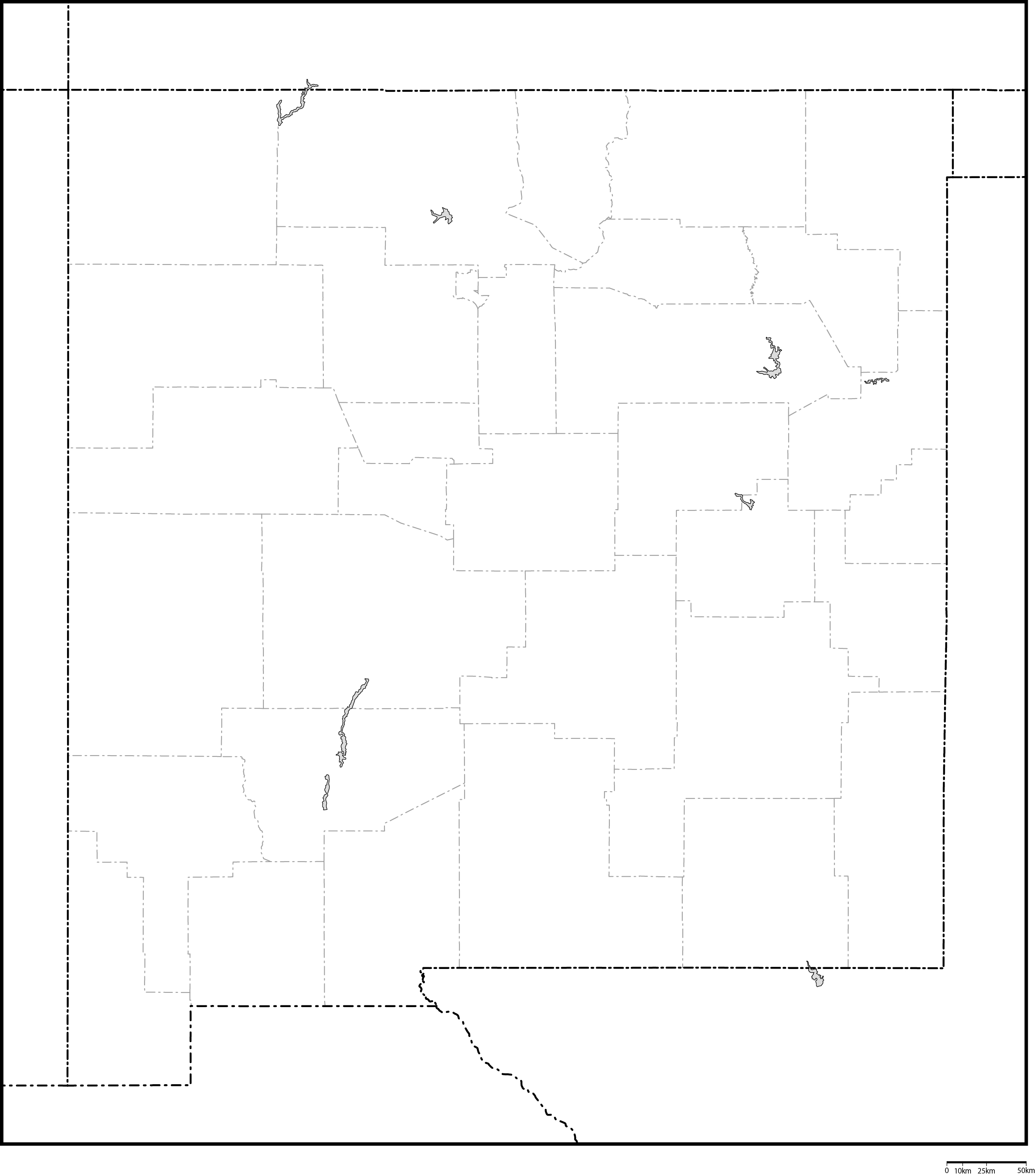 ニューメキシコ州郡分け白地図フリーデータの画像