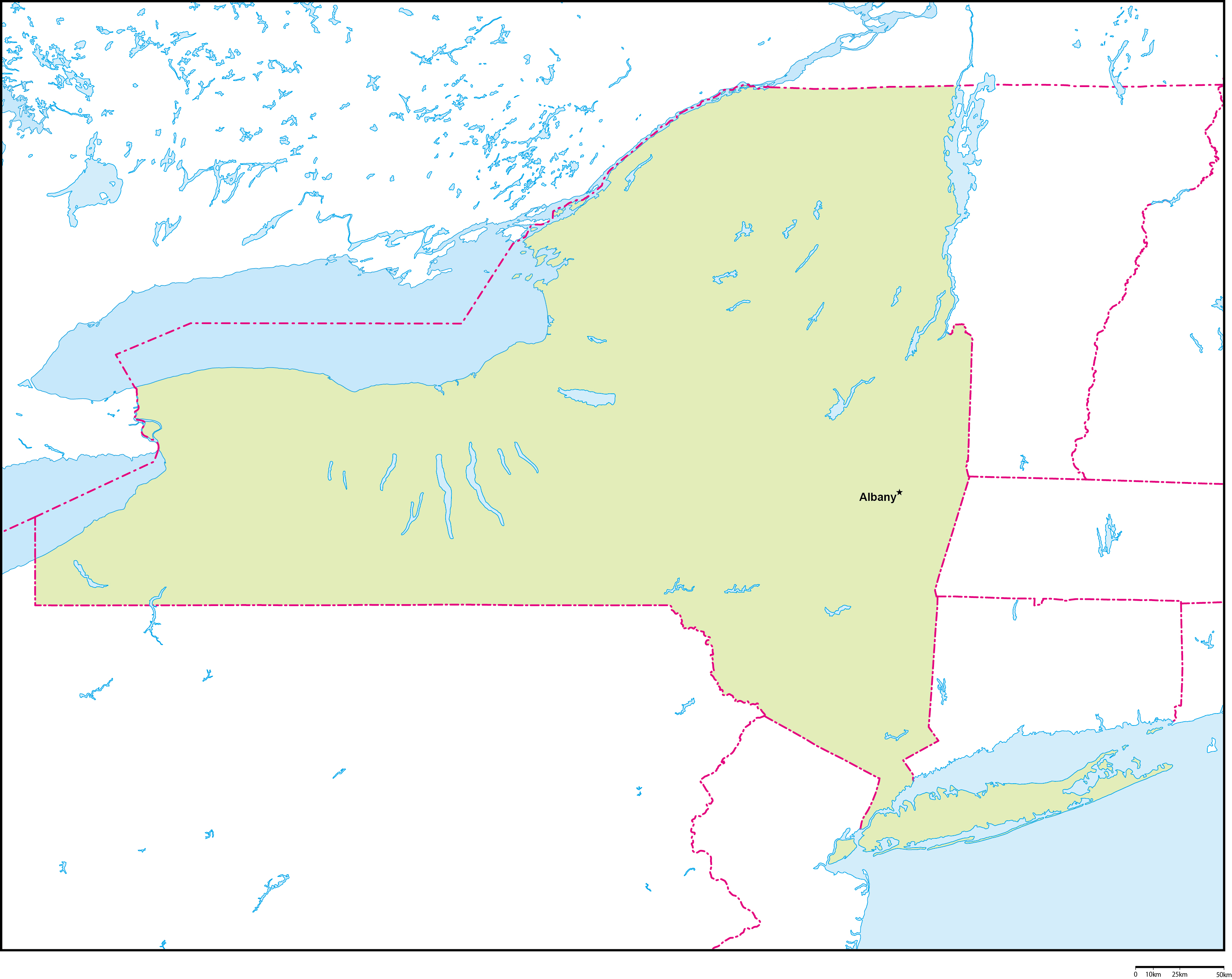 ニューヨーク州地図州都あり(英語)フリーデータの画像