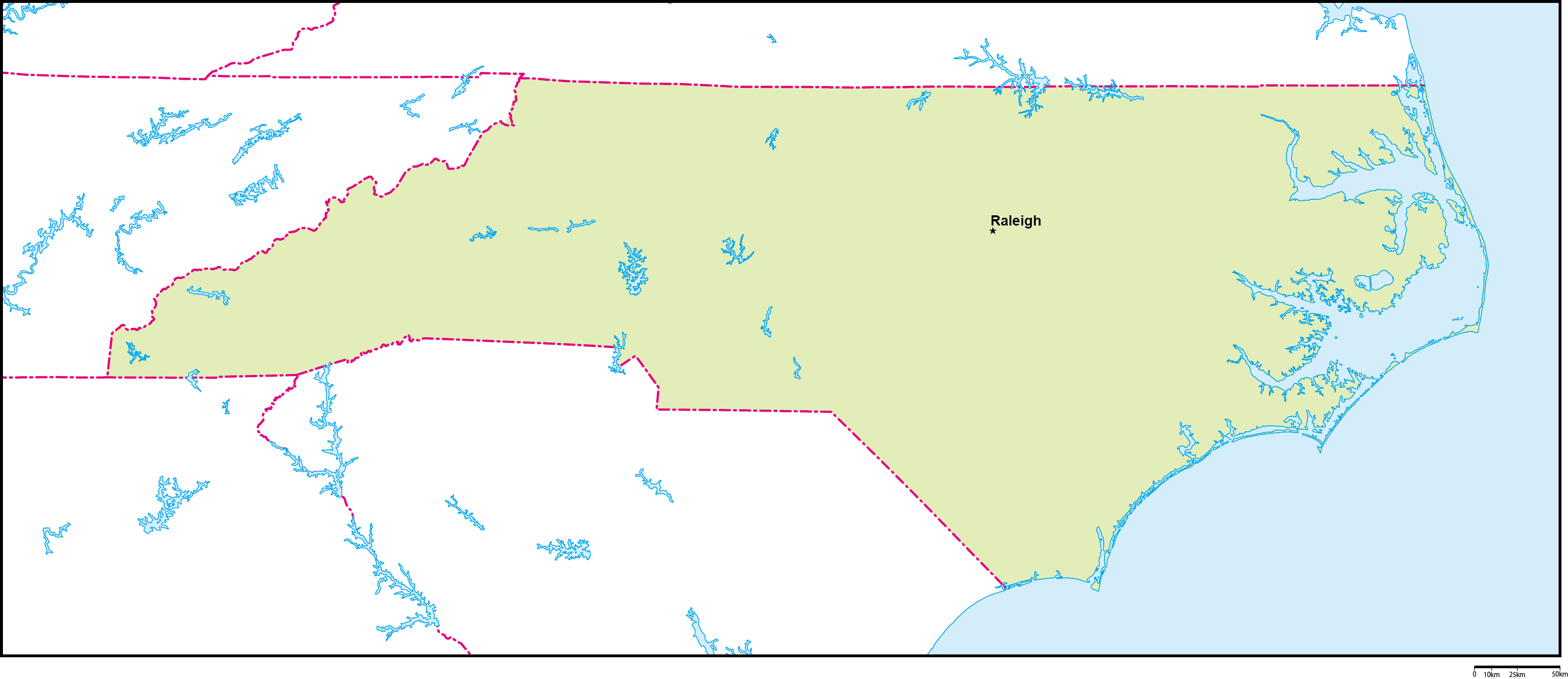 ノースカロライナ州地図州都あり(英語)フリーデータの画像