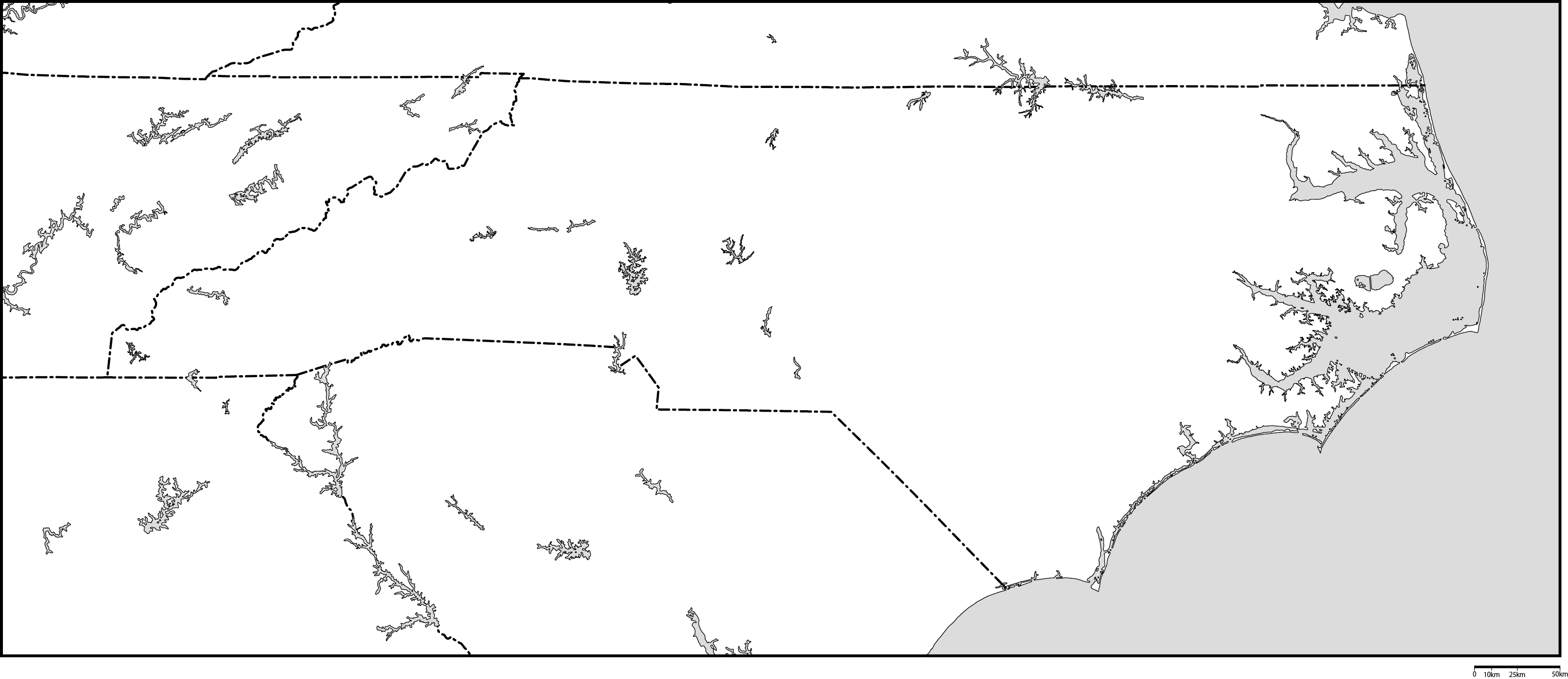 ノースカロライナ州白地図フリーデータの画像
