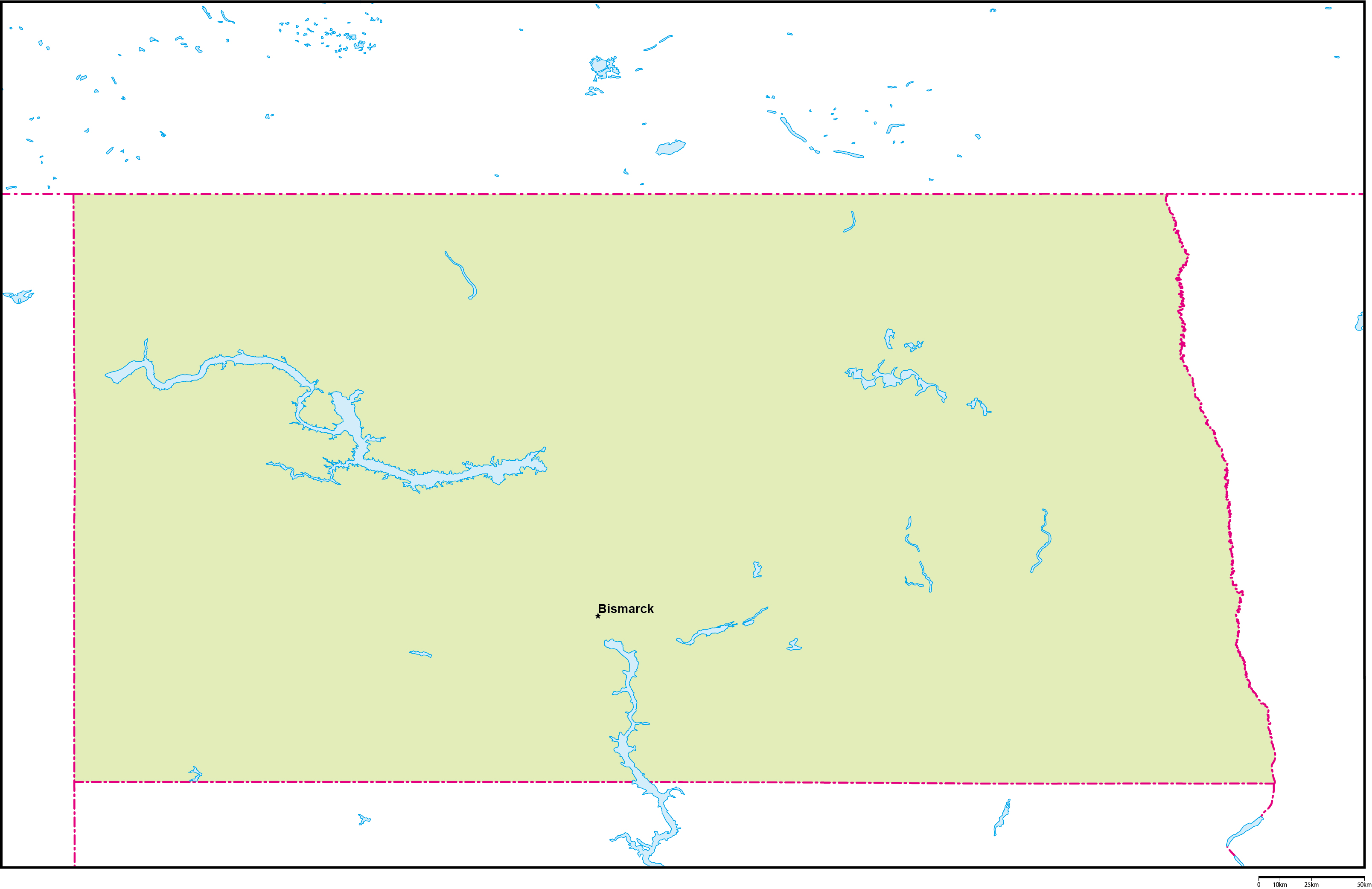 ノースダコタ州地図州都あり(英語)フリーデータの画像