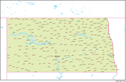 ノースダコタ州地図州都・主な都市あり(英語)