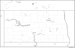 ノースダコタ州郡分け白地図州都あり(日本語)