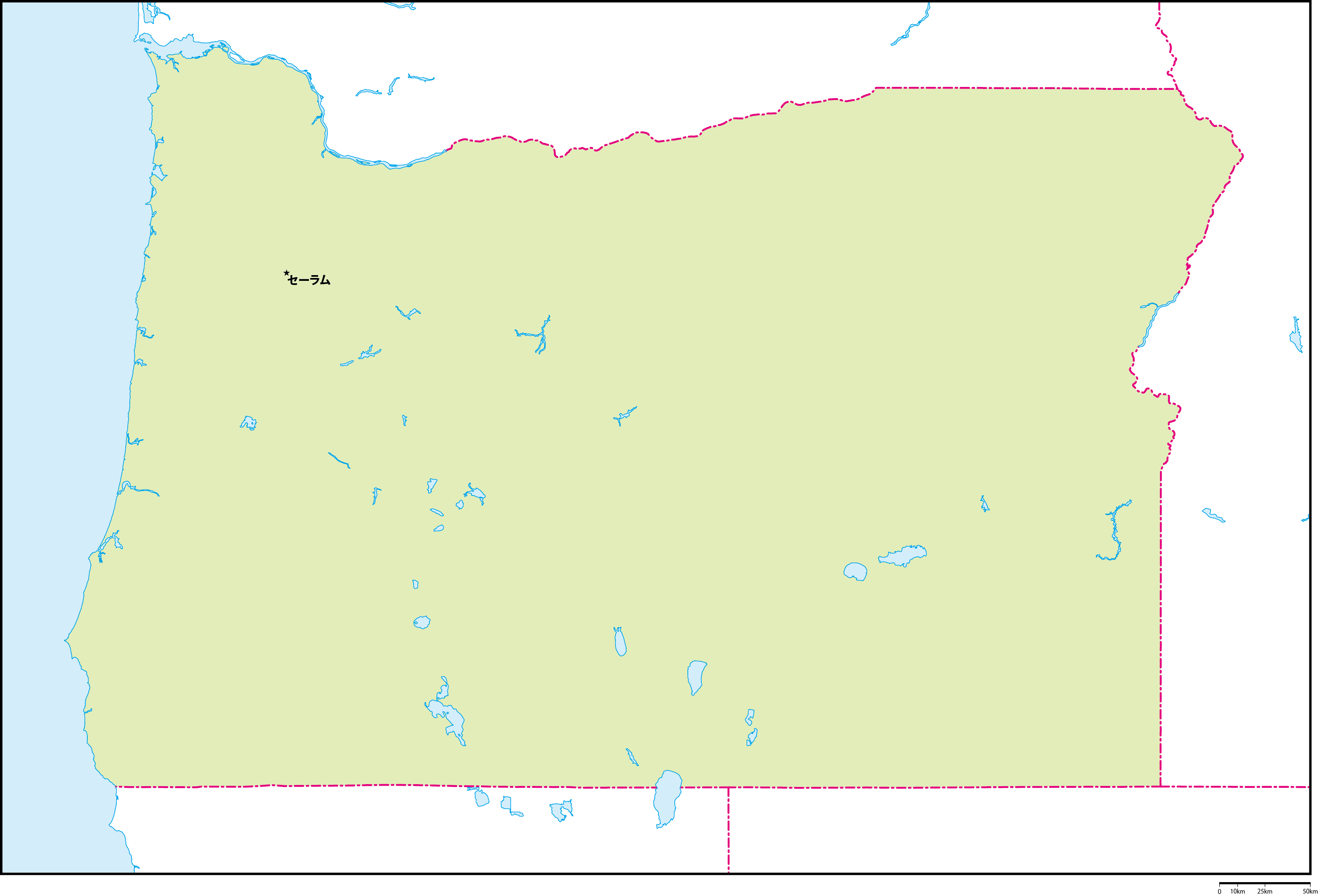 オレゴン州地図州都あり(日本語)フリーデータの画像