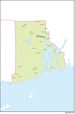 ロードアイランド州地図州都・主な都市あり(英語)